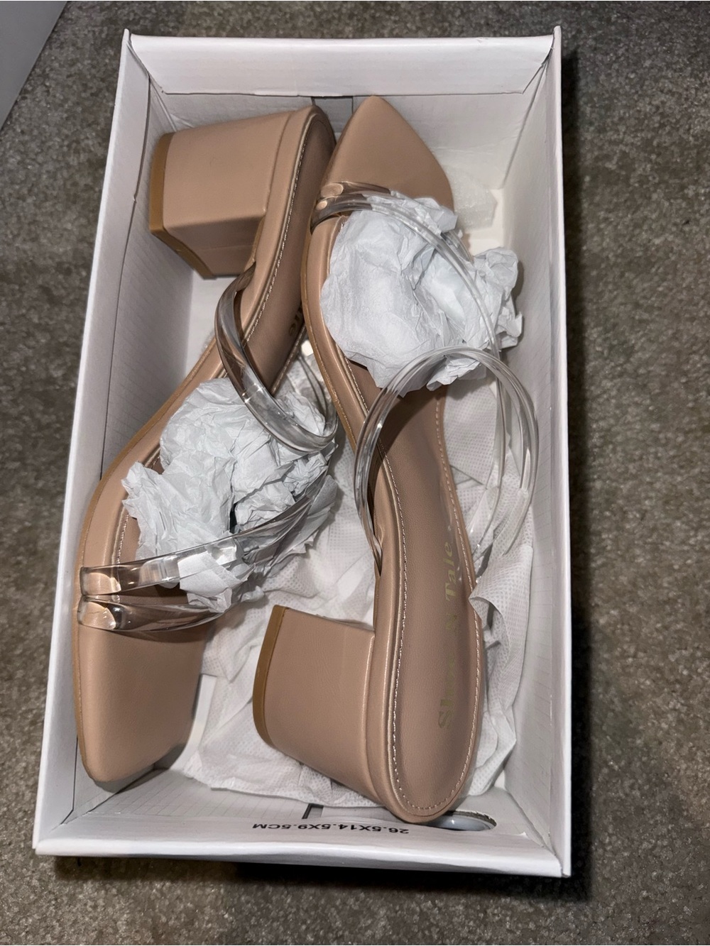 Amazon Nude Block Heel Sandals with Clear Straps